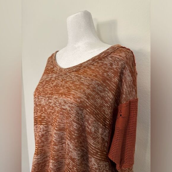 Free People Oversized Rust Orange Sweater with Lace Accents Women’s Size Small - Picture 3 of 13